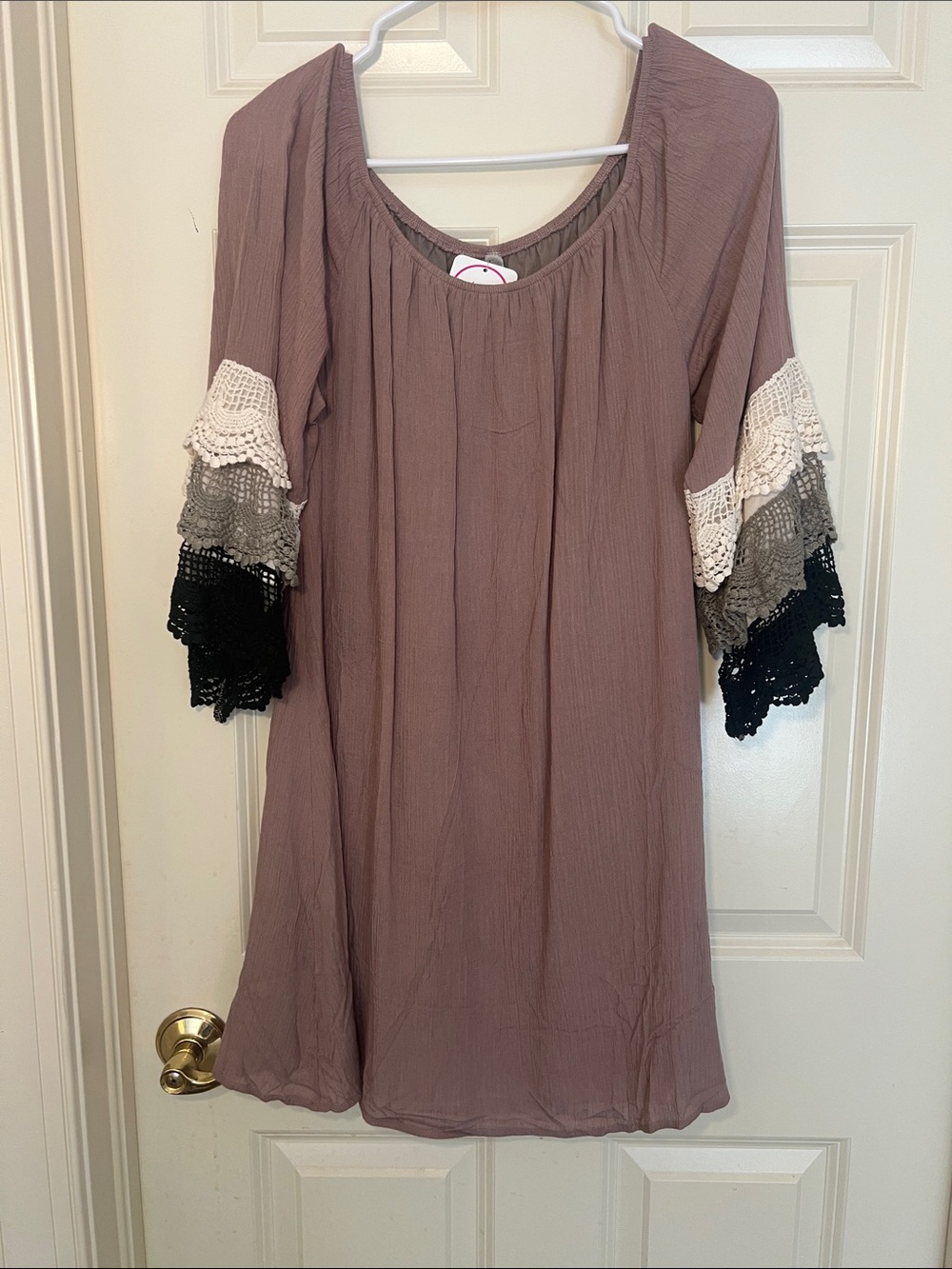 entro Mauve Midi Dress with Crochet Tiered Bell Sleeves